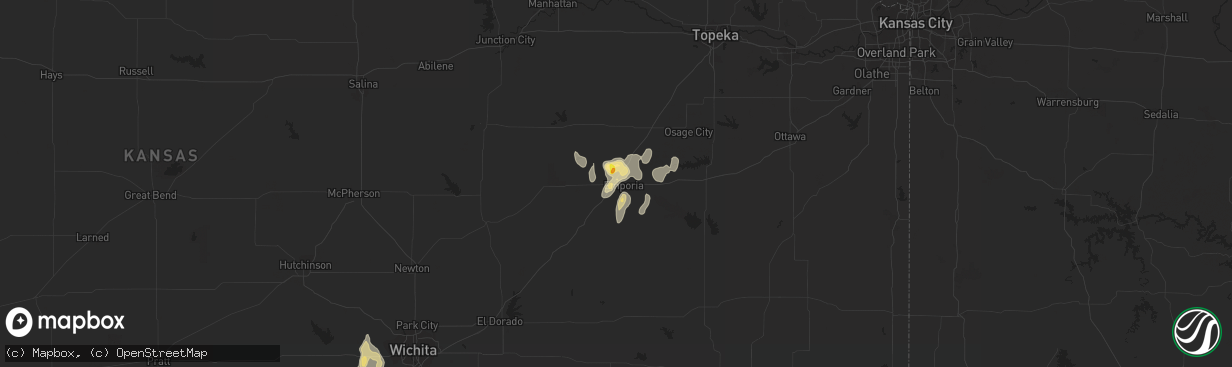 Hail map in Emporia, KS on July 20, 2020