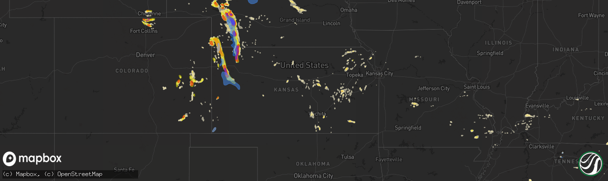 Hail map in Kansas on July 20, 2020