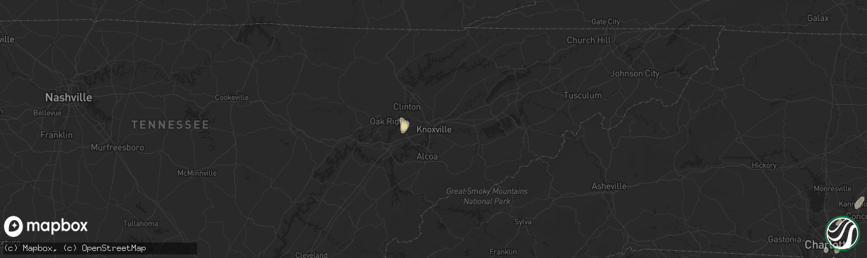 Hail map in Knoxville, TN on July 20, 2020