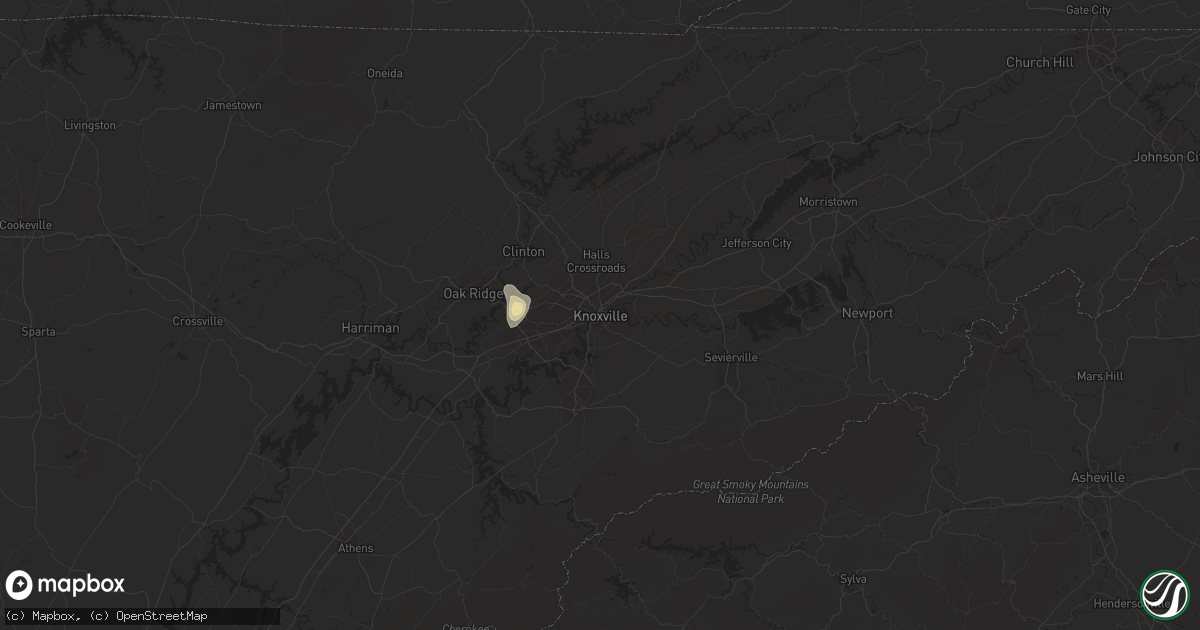 Hail map in Knoxville, TN on July 20, 2020