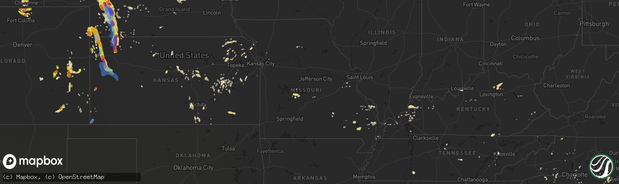 Hail map in Missouri on July 20, 2020