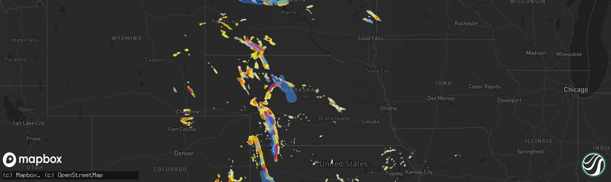 Hail map in Nebraska on July 20, 2020