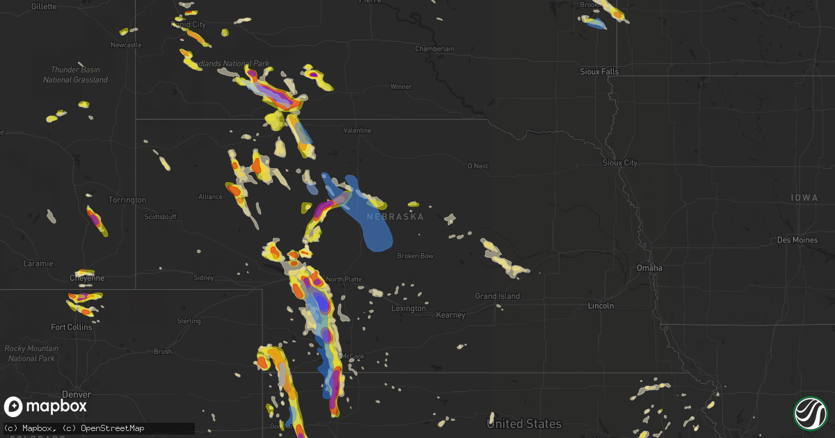 Hail map in Nebraska on July 20, 2020