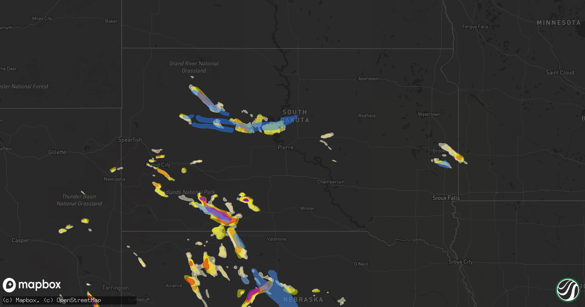 Hail map in South Dakota on July 20, 2020