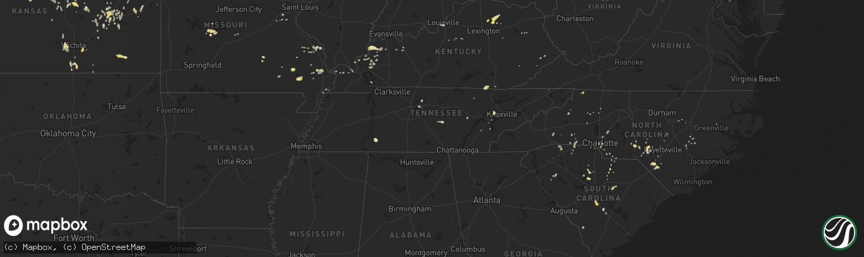 Hail map in Tennessee on July 20, 2020