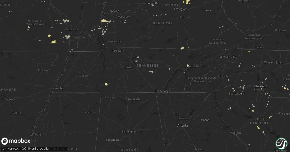 Hail map in Tennessee on July 20, 2020