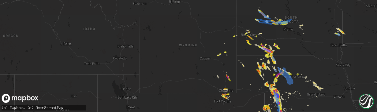 Hail map in Wyoming on July 20, 2020