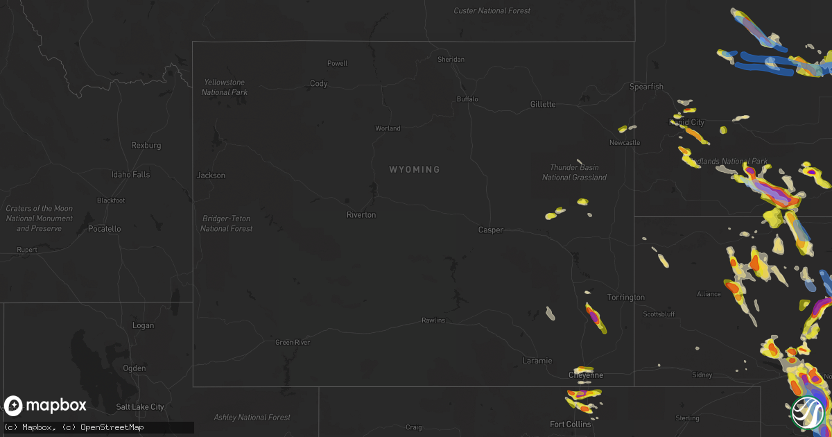 Hail map in Wyoming on July 20, 2020