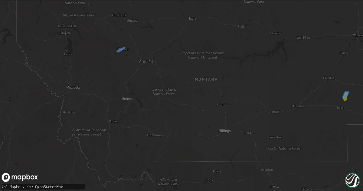 Hail map in Montana on July 20, 2021