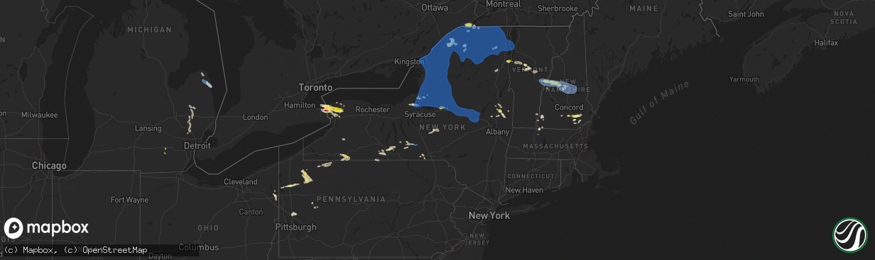 Hail map in New York on July 20, 2021