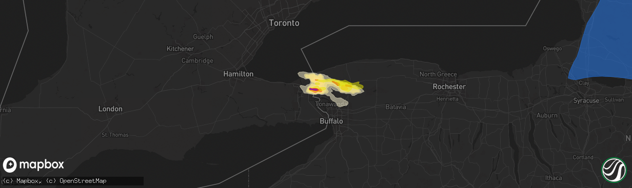 Hail map in Niagara Falls, NY on July 20, 2021