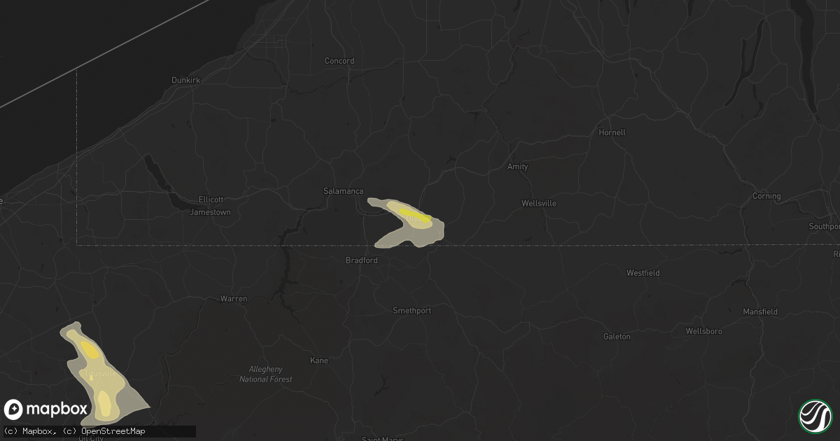 Hail map in Olean, NY on July 20, 2021