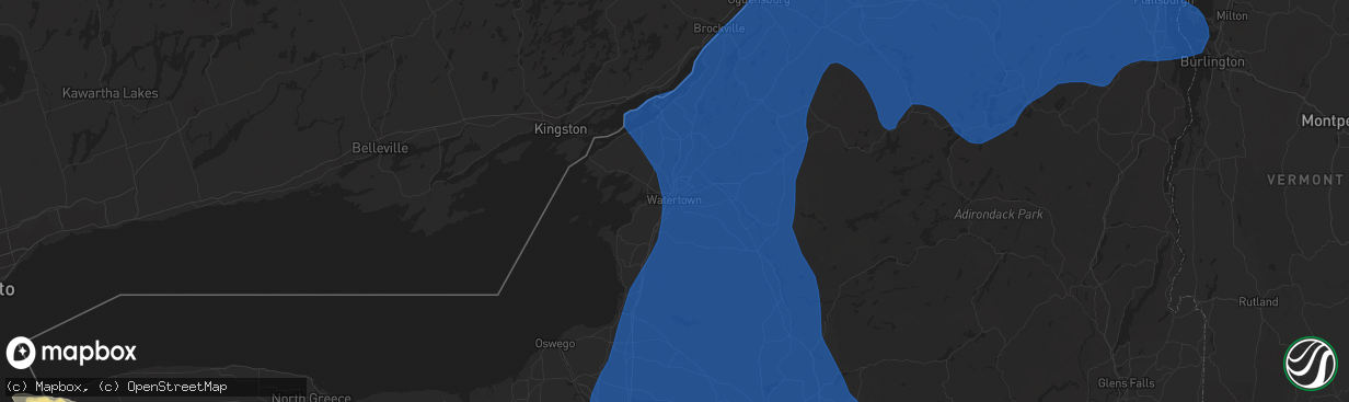 Hail map in Watertown, NY on July 20, 2021