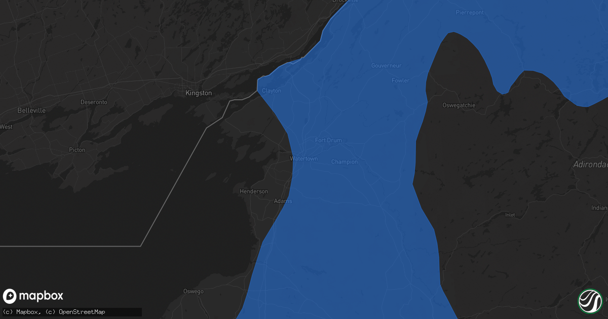 Hail map in Watertown, NY on July 20, 2021