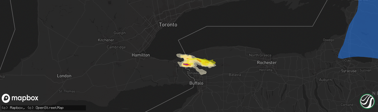 Hail map in Youngstown, NY on July 20, 2021