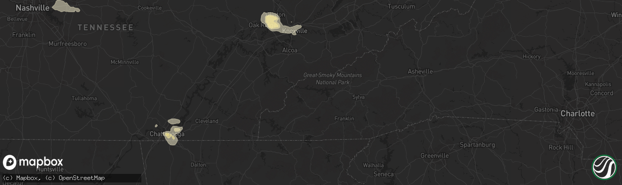 Hail map in Chattanooga, TN on July 20, 2022