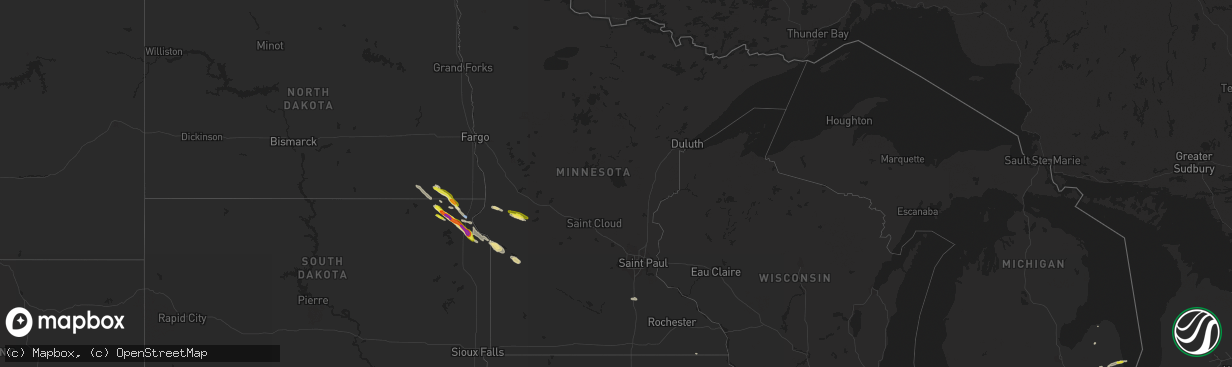 Hail map in Minnesota on July 20, 2022