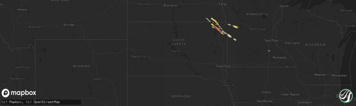 Hail map in South Dakota on July 20, 2022