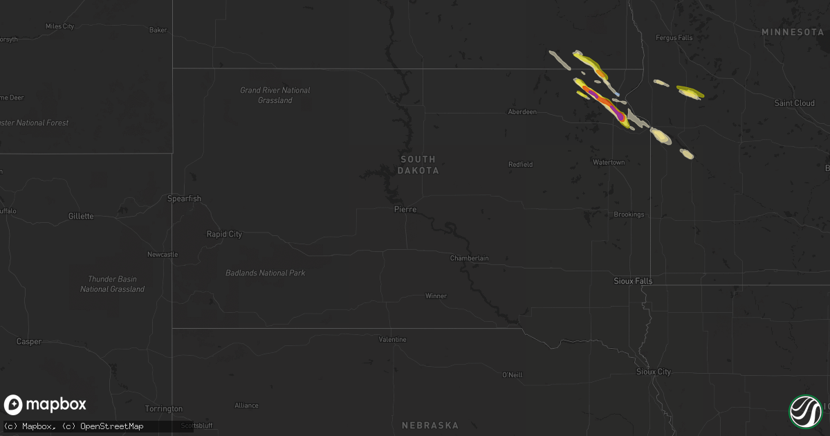 Hail map in South Dakota on July 20, 2022