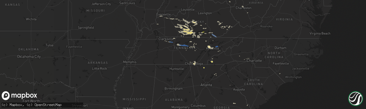 Hail map in Tennessee on July 20, 2022