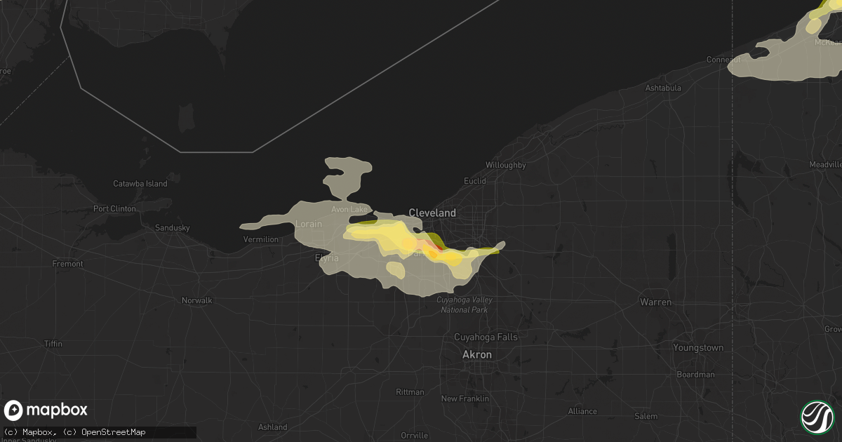 Hail map in Cleveland, OH on July 20, 2023