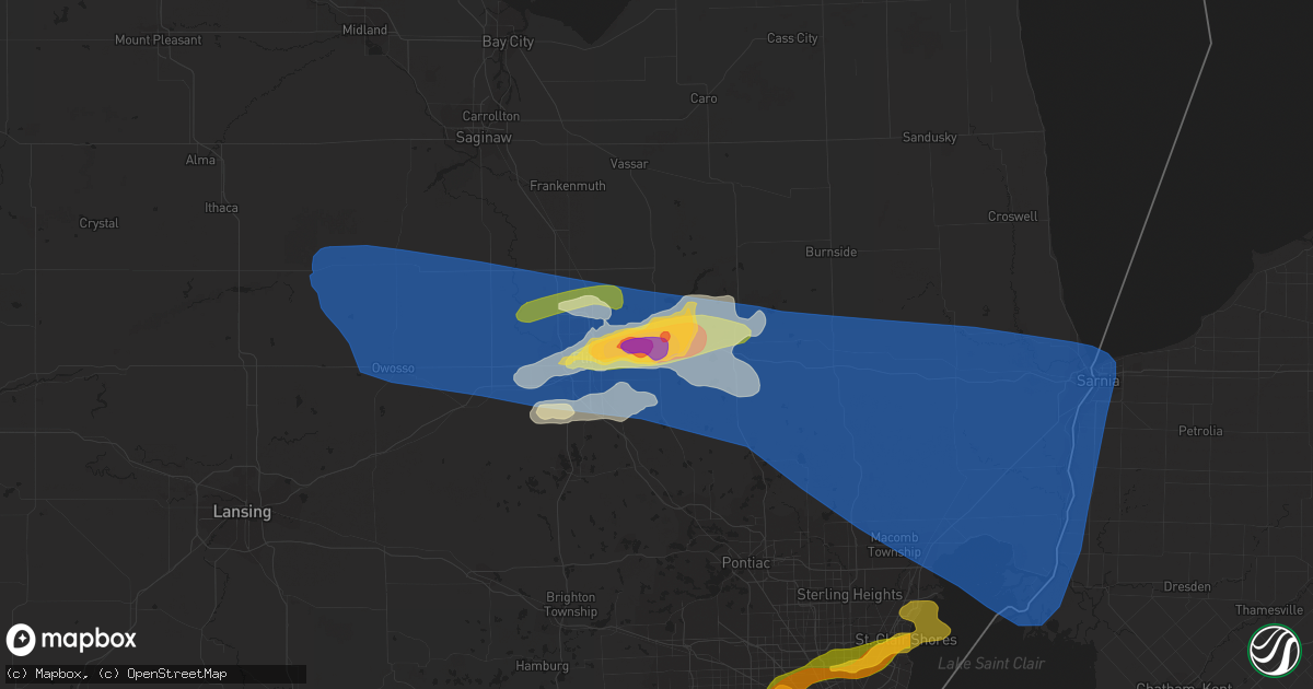 Hail map in Davison, MI on July 20, 2023