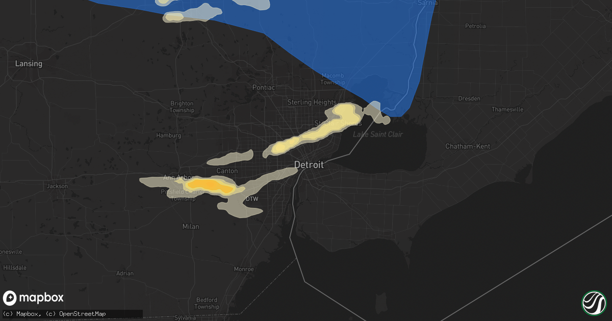 Hail map in Detroit, MI on July 20, 2023