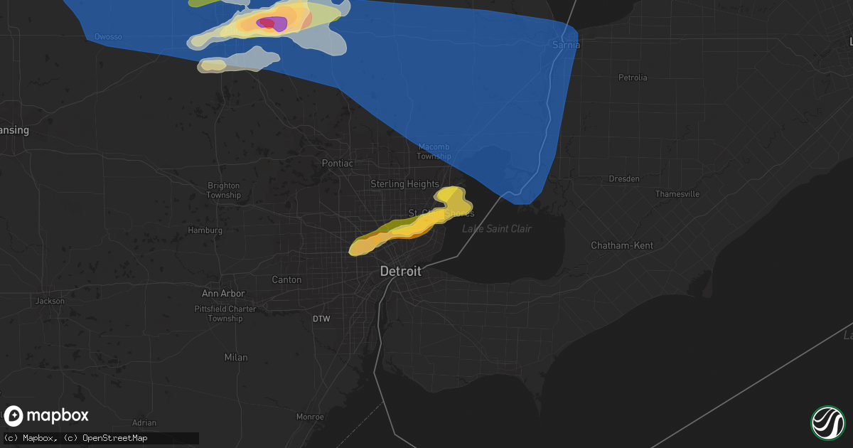Hail map in Eastpointe, MI on July 20, 2023