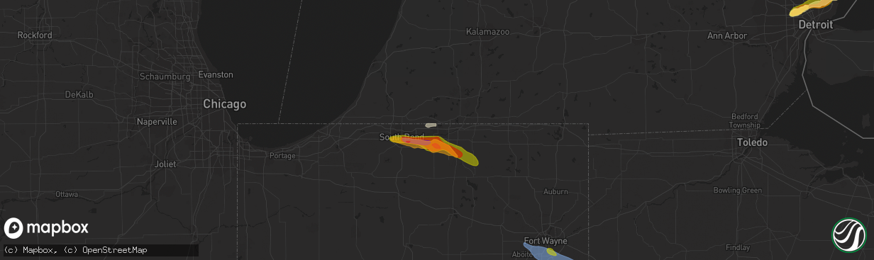 Hail map in Elkhart, IN on July 20, 2023