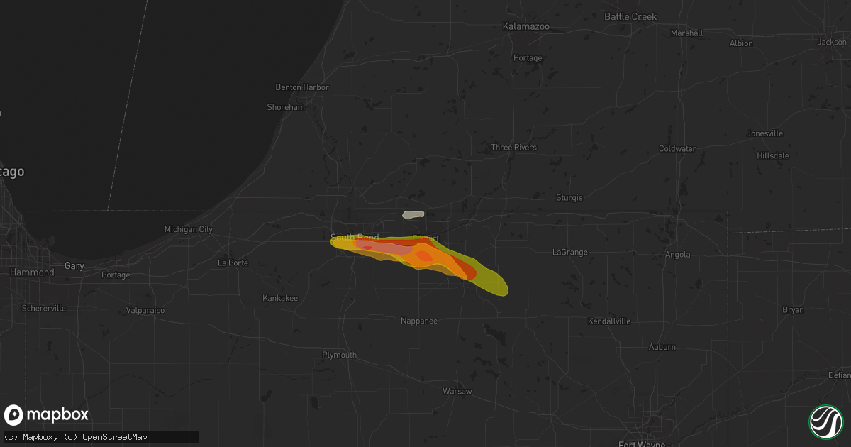 Hail map in Elkhart, IN on July 20, 2023