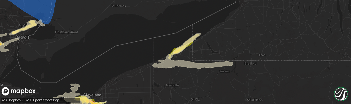 Hail map in Erie, PA on July 20, 2023