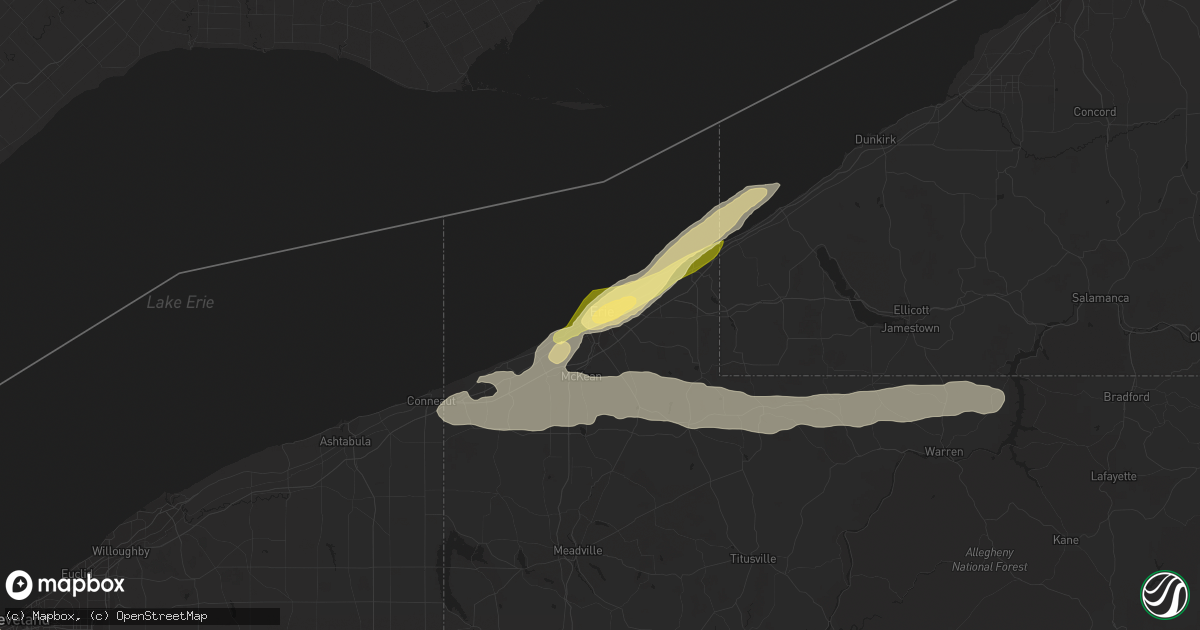 Hail map in Erie, PA on July 20, 2023