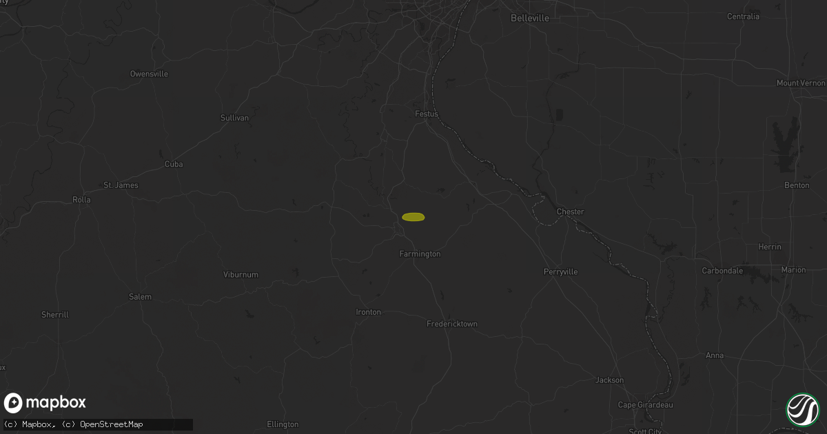 Hail map in Farmington, MO on July 20, 2023