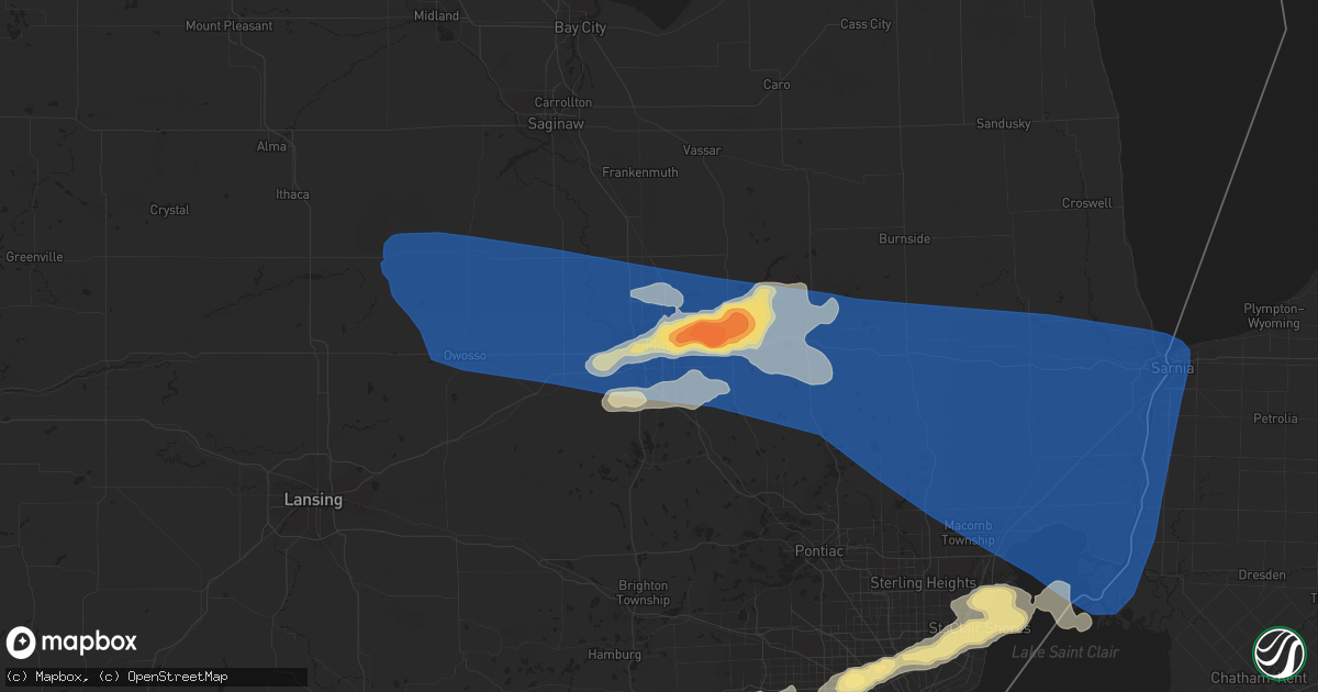 Hail map in Flint, MI on July 20, 2023