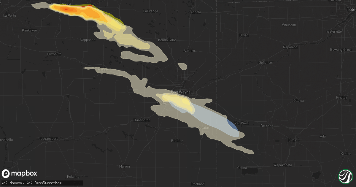 Hail map in Fort Wayne, IN on July 20, 2023