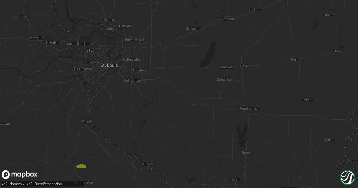 Hail map in Hettick, IL on July 20, 2023