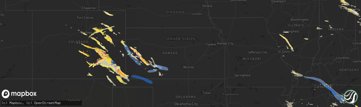 Hail map in Kansas on July 20, 2023