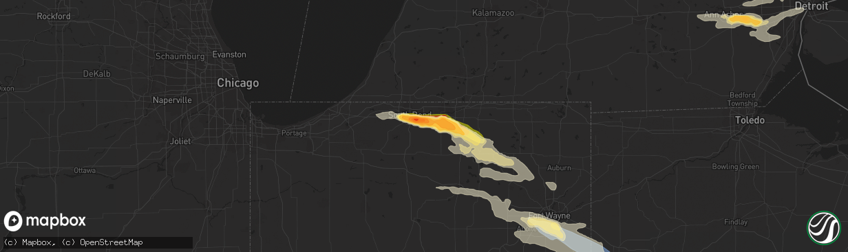 Hail map in Mishawaka, IN on July 20, 2023