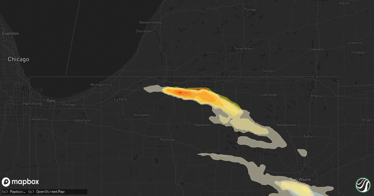 Hail map in Mishawaka, IN on July 20, 2023