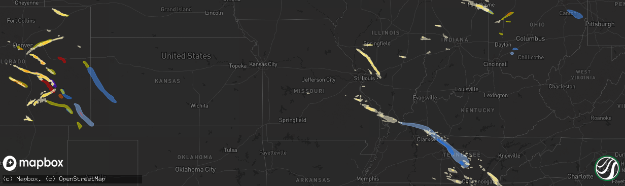 Hail map in Missouri on July 20, 2023