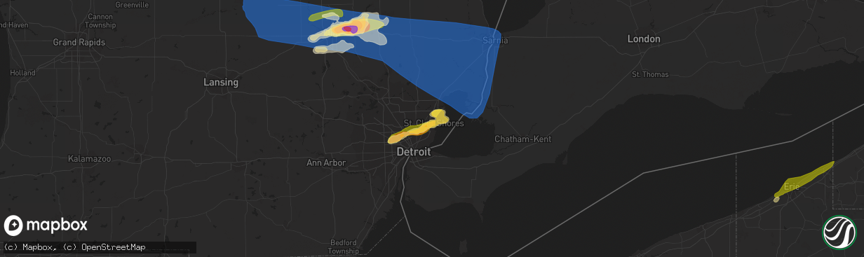 Hail map in Saint Clair Shores, MI on July 20, 2023