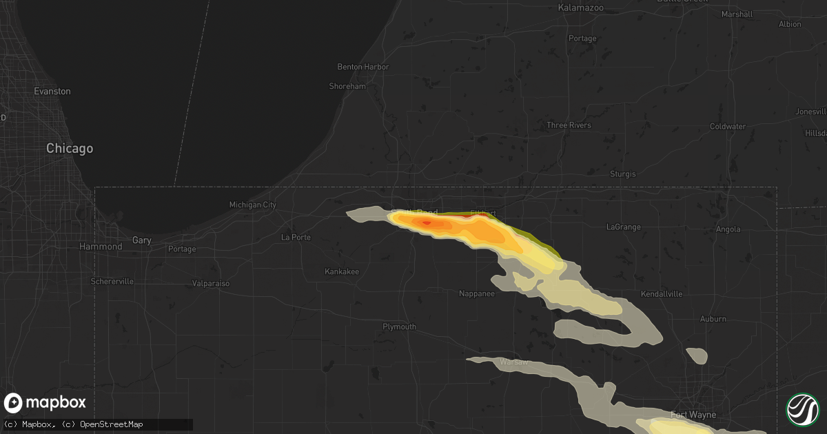 Hail map in South Bend, IN on July 20, 2023