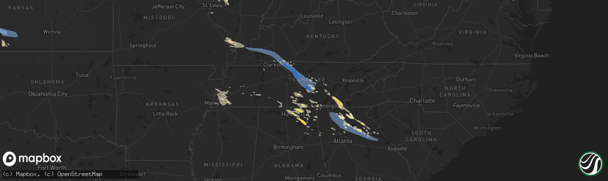 Hail map in Tennessee on July 20, 2023
