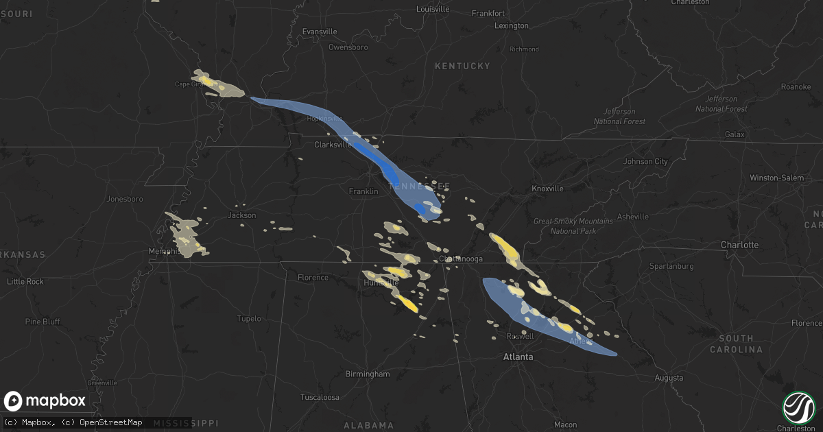 Hail map in Tennessee on July 20, 2023