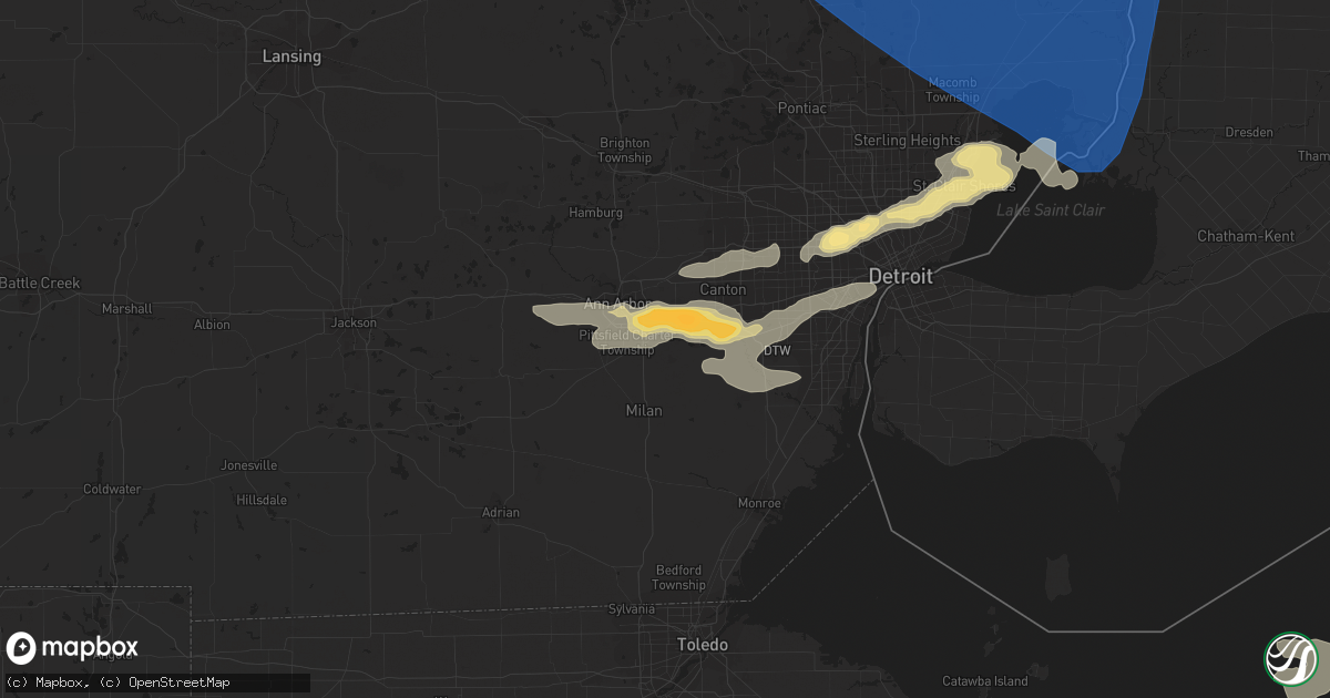 Hail map in Ypsilanti, MI on July 20, 2023