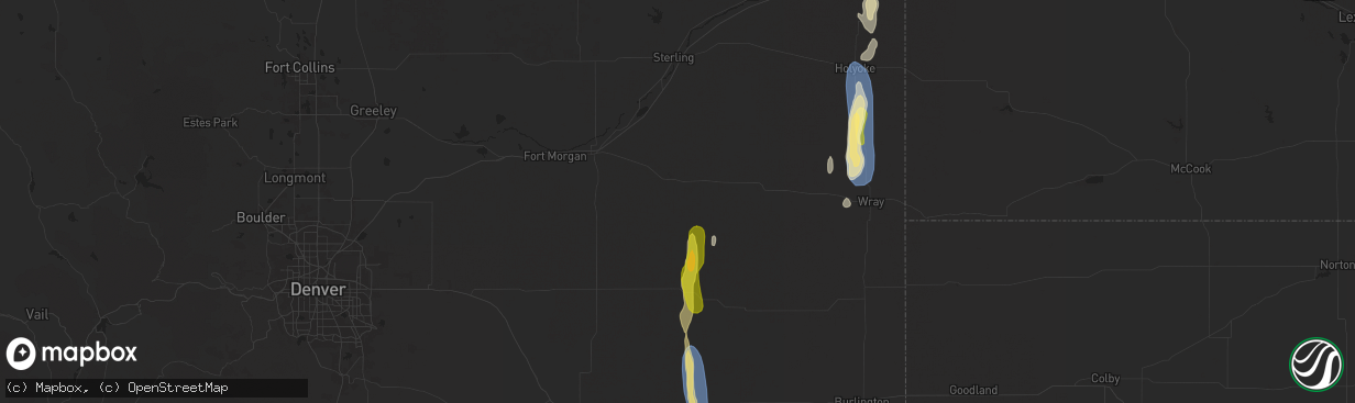 Hail map in Akron, CO on July 20, 2024