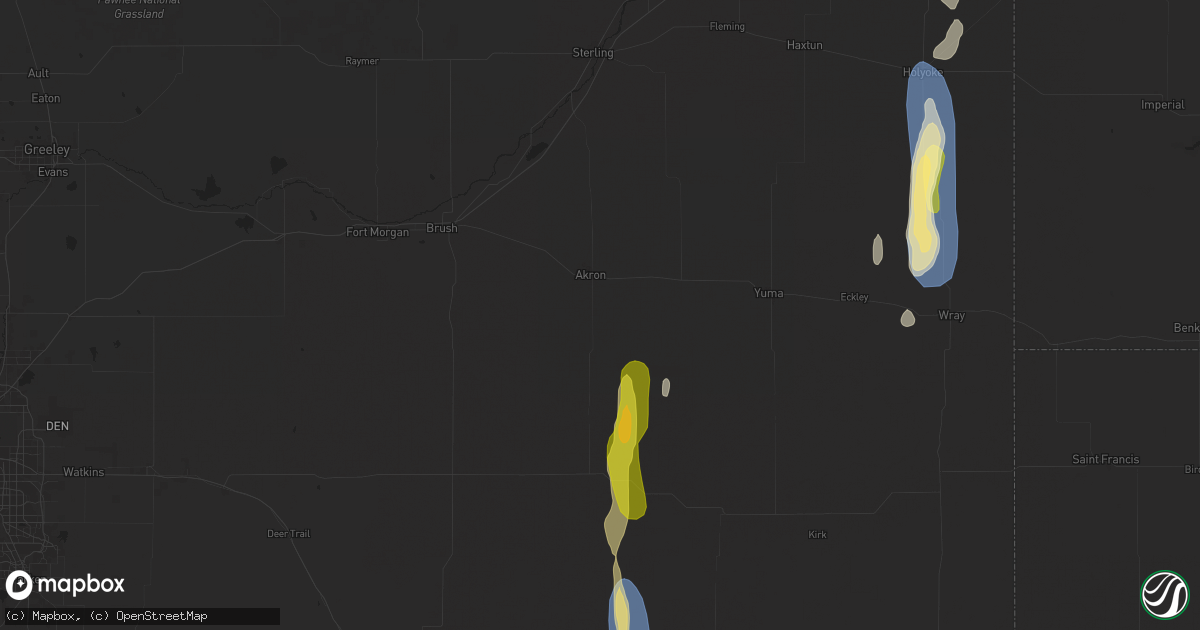 Hail map in Akron, CO on July 20, 2024