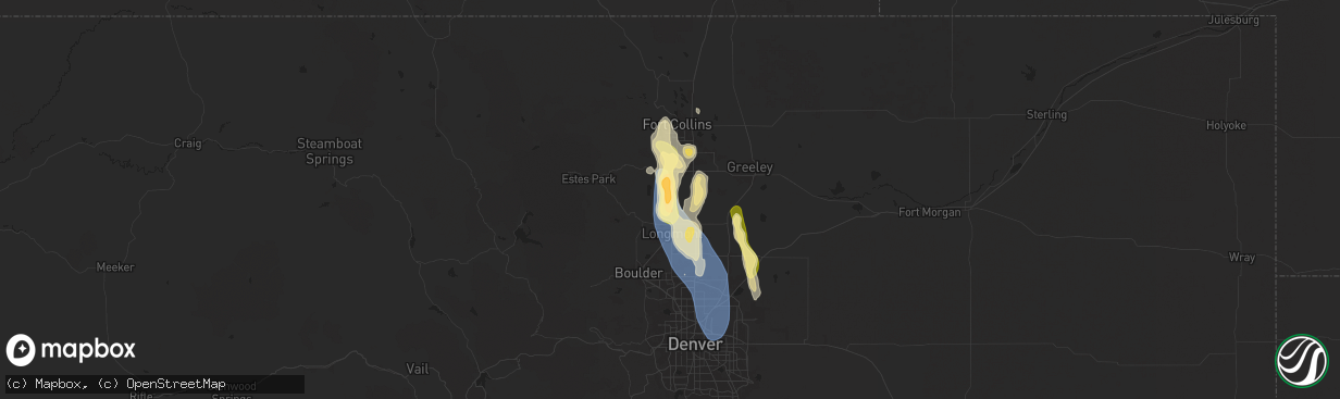 Hail map in Berthoud, CO on July 20, 2024