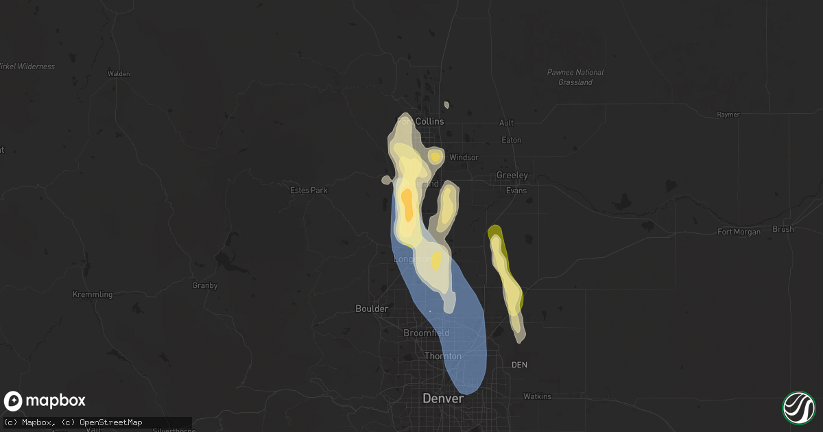 Hail map in Berthoud, CO on July 20, 2024