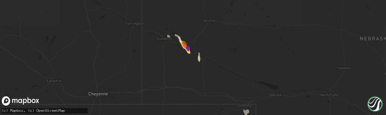 Hail map in Bridgeport, NE on July 20, 2024